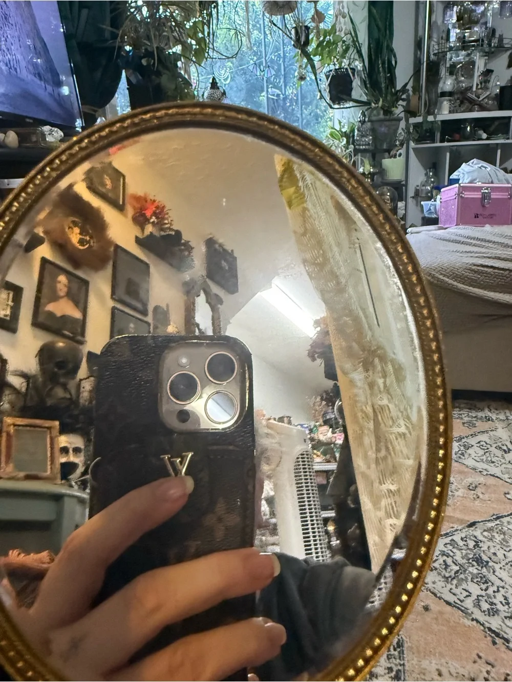 Vintage Hollywood regency ornate Gold Hand Mirror and Brush Set